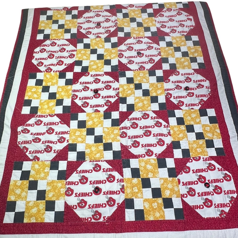Kansas City Chiefs Handmade Patchwork Quilt‎ Throw Blanket Red Gold 59x41